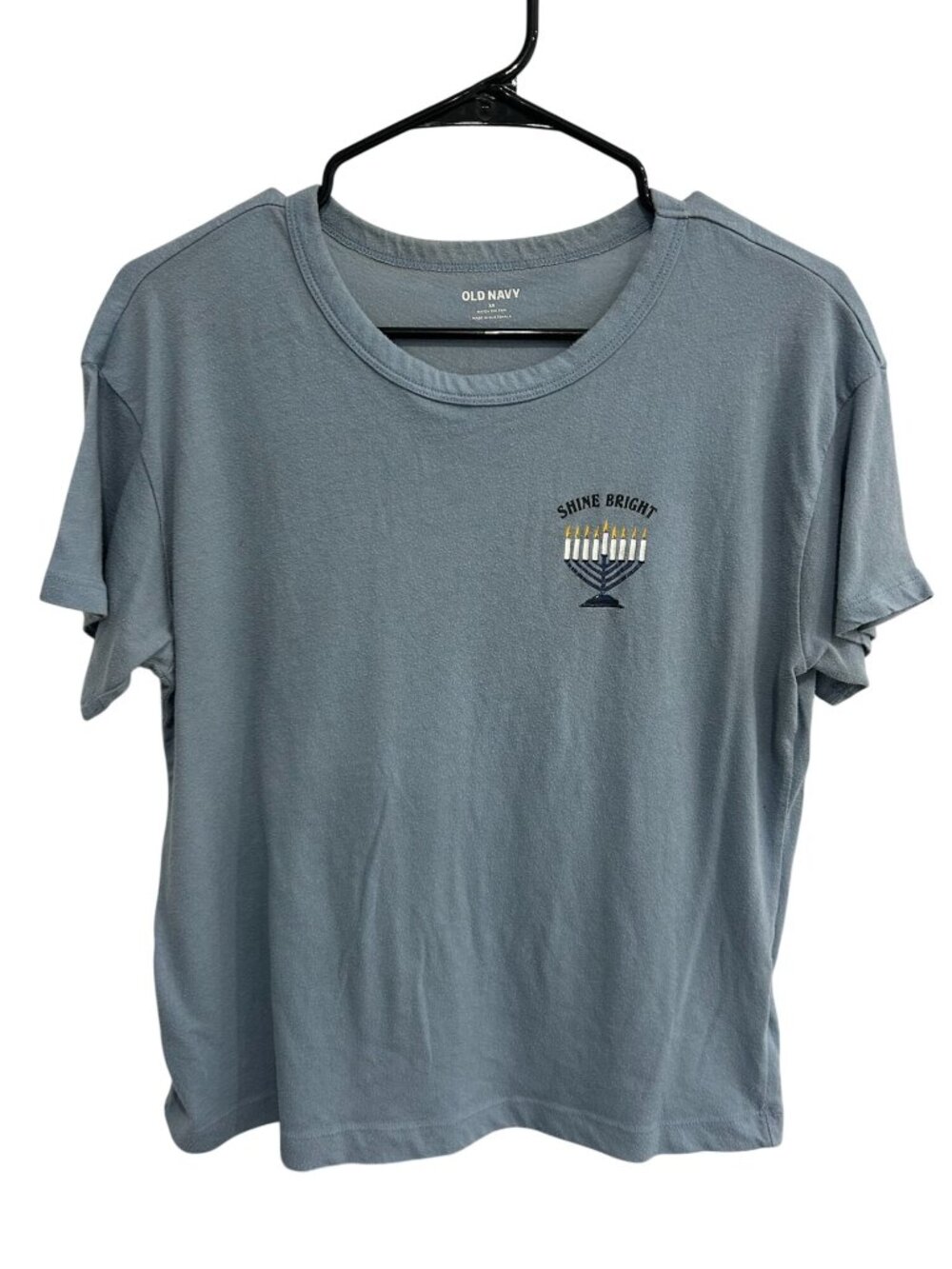 Old Navy XS Hanukkah Graphic Tee Shine Bright Menorah Blue Kitschy Nostalgia Cor